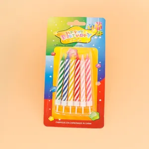 Velas de pastel de cumpleaños sin humo, espiral de colores, diámetro de 5,5mm, 12 Uds. Por paquete, venta al por mayor para decoración de Pasteles de cumpleaños