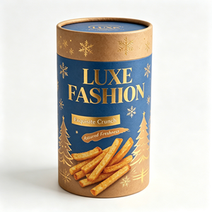 Luxury Christmas Rigid Round Tube Box for Gourmet Potato Chips Snack Food <b>Packaging</b> Custom <b>Printed</b> Manufacturer - Product Image 3