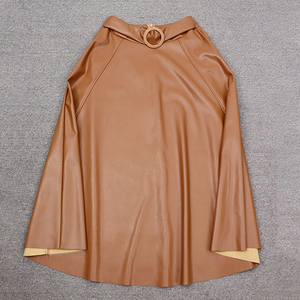 Jupe trapèze personnalisée pour femme, en maille douce, respirante, décontractée, avec ceinture, taille naturelle, détail de couture en cuir, teinte en pièce - Product Image 2