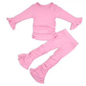 Girls Solid Color Stacked Trouser Suit Kids Clothing Sets Baby Girl Clothes Stylish Little Girls Clothing Sets