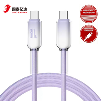 Kabel Pengisian Daya Super Cepat Crystal Clear 60W Tipe-C ke C Berbahan Nilon Kepang PD untuk Kamera, Konduktor Tembaga Murni, Panjang 1m