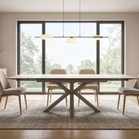 Table à manger extensible beige durable, style contemporain avec base en métal pour salon
