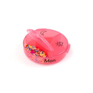 Boîte à pilules ronde en plastique rose avec couvercles et motif soleil et lune pour le rangement des médicaments - Product Image 4