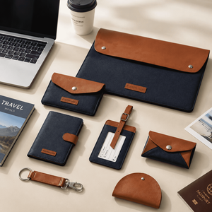 Ensemble de pochettes pour ordinateur portable en cuir PU personnalisé avec <span class=keywords><strong>pochette</strong></span> pour ordinateur portable, portefeuille, porte-passeport, étiquette de bagage, petite enveloppe, porte-clés, <span class=keywords><strong>pochette</strong></span> à monnaie - Product Image 1