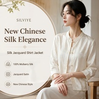 Nouvelle chemise ouverte en satin jacquard de soie de mûrier pour femme, style chinois, manches 7/10, élégante, pour l'été, blouse d'extérieur en soie pour le quotidien