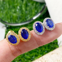 Pendientes de tuerca con gema brasileña azul Paraíba vibrante, corte ovalado, halo de circonita, para bodas, fiestas, regalo, joyería al por mayor
