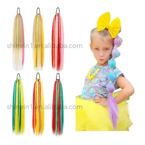 Shinein kızlar Glitter Tinsel örgü Hairpieces peri saç 20 inç renkli çocuklar Tinsel at kuyruğu uzantıları ile saç kravat