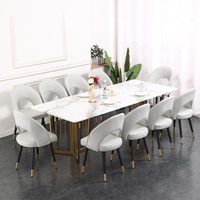 Moderne Grote Marmeren Top 10 Of 12 Zitplaatsen Vierkante Roestvrij Stalen Frame Eettafel Set Voor Eetkamer