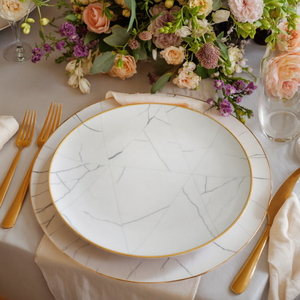 Modern Nordic Fine Bone China <strong>Dinnerware</strong> <strong>Set</strong> Gold Rim White <strong>Marble</strong> Design for Wedding Party Hotel - Product Image 3