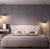 Meubles de chambre à coucher de luxe, lit plateforme en cuir et bois, ensemble de lit king size