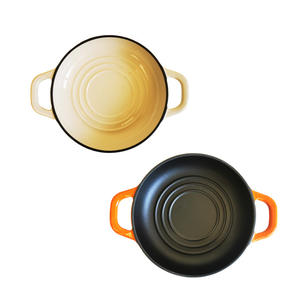 Pot en émail en <span class=keywords><strong>fonte</strong></span> antiadhésive pour <span class=keywords><strong>four</strong></span> Pot à pain de 24cm Double oreille à fond plat avec multicolore avec couvercle Casserole ronde - Product Image 4