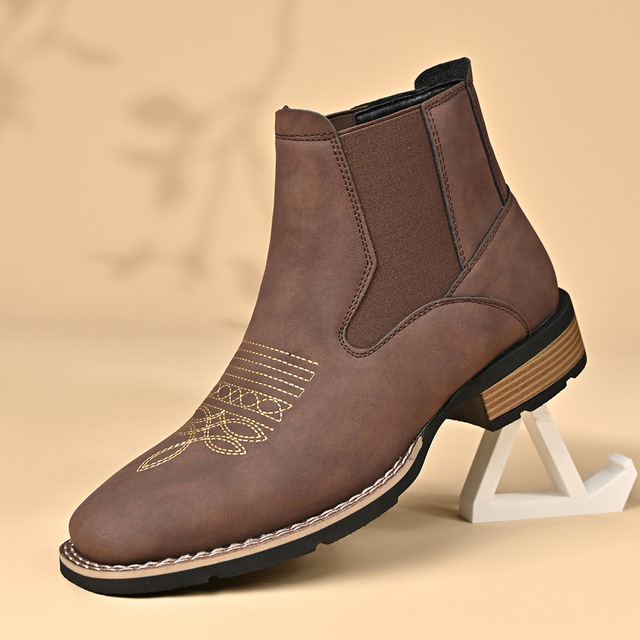 A003 Fashion Good Quality Round Toe Men chelsea Boots Large Size Thick-soled Leather Boots for Men