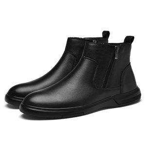 Bottes décontractées de luxe pour hommes en cuir véritable à enfiler, toutes saisons, avec double fermeture éclair, tailles 37-46 - Product Image 1