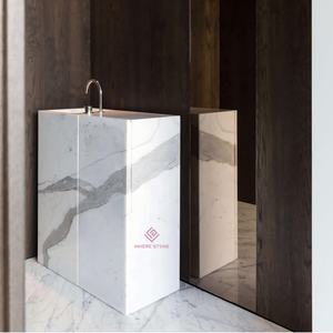 Lavabo de mano de lujo con pedestal independiente de mármol blanco Calacatta moderno <span class=keywords><strong>para</strong></span> lavabo de baño - Product Image 1