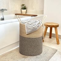 Panier de rangement en corde de coton tissé à la main avec poignées, panier à linge en coton fait main, grand format, personnalisable