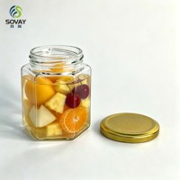 Pot en verre hexagonal transparent personnalisé avec logo, 300 ml, à bords filetés, pour l'emballage de condiments gastronomiques – Vente en gros