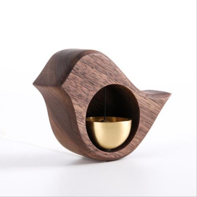 Creative solid wood door bells black walnut bird bells brass bells