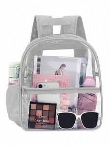 BESTELLA Clear PVC <b>Backpack</b> for <b>Students</b> Large Capacity Transparent with Zipper Side Pocket Simple Schoolbag Outdoor - Product Image 2