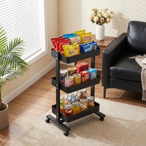 Étagère de rangement mobile à 3 niveaux en acier au carbone, chariot de cuisine avec roulettes pour organiser livres, aliments et fournitures de bureau - Product Image 3