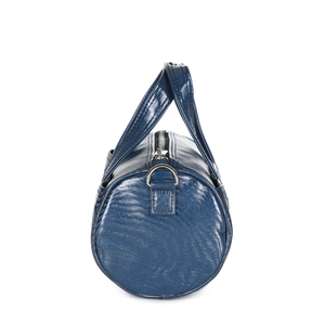 Mini sac fourre-tout rond bleu marine scintillant fabriqué en Corée avec fermeture à bouton-pression, poignée et bandoulière amovible pour un transport facile - Product Image 4