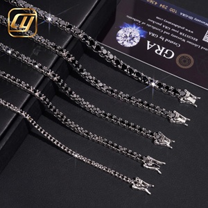 Collar de cadena de tenis de moissanita negra al por mayor, plata 925 chapada en rodio, corte brillante, certificado GRA, estilo hip hop unisex - Product Image 1
