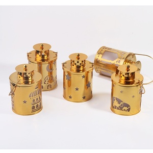 Ramadan Metal <b>Small</b> Lantern <b>Candle</b> Decoration Lights Holiday Christmas Decor Gold Iron Hollowed Lamp Lanterns with LED - Product Image 5