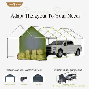 Heavy Duty 13x24 ft Gris Portable Garage Stockage Hangar Rouleau Porte Carport Auvent pour Automobile <span class=keywords><strong>Moto</strong></span> et <span class=keywords><strong>Abri</strong></span> Vélo - Product Image 2