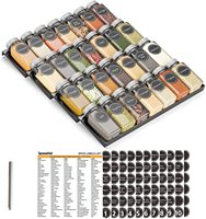 Tiroir de rangement pour assaisonnement ménager à 4 niveaux avec pots à épices Rack de rangement en métal pour assaisonnement avec 28 pots à épices