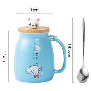 แก้วเซรามิคลายแมวน่ารักสไตล์อินส์ พร้อมฝาไม้และช้อน แก้วกาแฟลายการ์ตูนสุดสร้างสรรค์สำหรับดื่มนม กาแฟ ชา แก้วกาแฟพอร์ซเลนดีไซน์ไม่ซ้ำใคร - Product Image 2