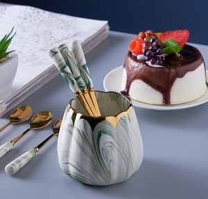 Porte-couverts de luxe pour table de restaurant cuillère à <span class=keywords><strong>thé</strong></span> et ensemble de fourchettes à dessert manche en céramique de marbre cuillères fourchette - Product Image 2