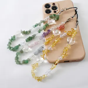 Corrente de cristal colorida feita à mão para celular, pulseira de pulso para mulheres, chaveiro com flor fofa, cordão para celular