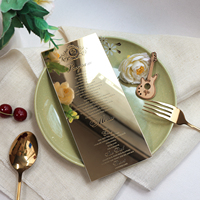 Carte d'invitation de mariage en acrylique miroir doré personnalisé Carte de menu avec feuille d'or/texte gravé pour la fête de mariage