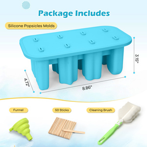 Forma de Silicone para Sorvete Livre de BPA com 8 Cavidades e <span class=keywords><strong>4</strong></span> Formatos, Bandeja Reutilizável para Picolé com Tampa - Product Image 6