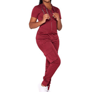 All'ingrosso da <span class=keywords><strong>donna</strong></span> medico curante Set uniforme elastico manica corta v Top con cerniera Jogger Set di Scrub per pantaloni - Product Image 6