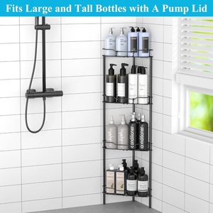Bathroom Corner Shelf 4 Tier Triangular Metal Storage Rack Freestanding Black Multi Layer Organizational Unit For Bathroom - Product Image 3
