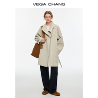 VEGA CHANG Nouveau style Manteau d'hiver épais et élégant, polyvalent, à revers asymétrique, en laine pêche clair