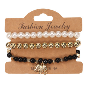 Juego de Pulseras de Cuentas de Bisutería, 3 Piezas, Imitación de Perlas, Dije de Elefante, Regalo Unisex, Hecho en China - Product Image 5