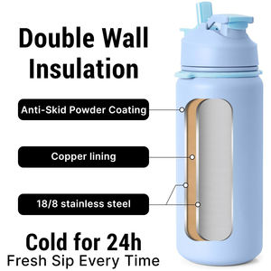 Botella de Agua Deportiva con Aislamiento de Doble Pared de Acero Inoxidable de 32 oz con Logotipo Personalizado y 3 Tapas - Product Image 2