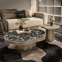 Table basse moderne en acier inoxydable avec plateau en marbre pour salon
