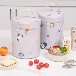 Starry Sky 325PE Bento Bag Round Bucket Gray 18.5x18.5x23cm Insulated Lunch Bag For Work School Outdoor Picnic - Product Image 3