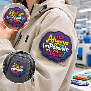 Patch in PVC con Citazione Motivazionale Personalizzata, Sempre Apparentemente Impossibile Fino alla Realizzazione, con Chiusura a Strappo, Produzione Diretta - Product Image 2