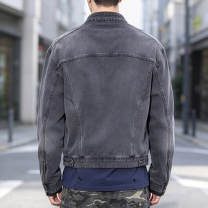 Custom Wholesale Men <b>Vintage</b> Washed Denim Jacket <b>Stand</b> Collar Zip Up Casual Streetwear Distressed Cotton Jacket <b>Coat</b> TKAN1033 - Product Image 3