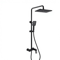 Ensemble de robinetterie de douche murale avec pommeau de douche carré haute pression 5 jets effet pluie, barre coulissante 3 voies et douchette à main