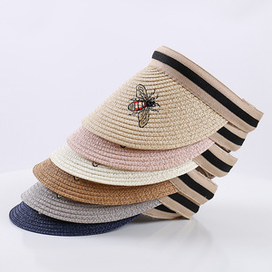 Gửi yêu cầu nhận được danh mục ong Visor sinh thái thân thiện mùa hè ngoài trời bãi biển Raffia thêu mũ rơm phụ nữ Mũ rỗng Mũ che nắng - Product Image 1