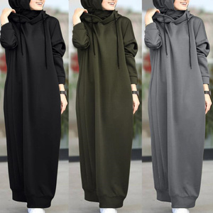 Solid Color Luxury Autumn and Winter Hooded Coat Loose <strong>Fleece</strong> Sweatshirt Modest Abaya Women Muslim Dress for Women <strong>Kaftans</strong> - Product Image 5