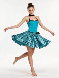 Vestido de Danza <span class=keywords><strong>Jazz</strong></span> para Mujer con Cuello Halter, Encaje Festoneado, Falda de Satén con Puntos, Disfraz para Teatro Musical y Tap - Product Image 3