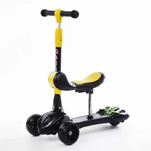 2022 Groothandel Folding 3 In 1 Muziek Pedaal Lichten Knipperende Wielen Spuiten Rook Functie Kids Kick Scooter