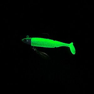 Señuelo blando con cola en T de 9 cm y 15 g, señuelo de agua media, cebo artificial biónico para pesca de lubina, anzuelo giratorio que brilla en la oscuridad - Product Image 4