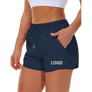 Pantaloncini Sportivi <span class=keywords><strong>da</strong></span> Donna a Doppio Strato, Elastici, ad Asciugatura Rapida, con Logo Personalizzato, per Yoga e Corsa, con 3 Tasche con Zip - Product Image 2