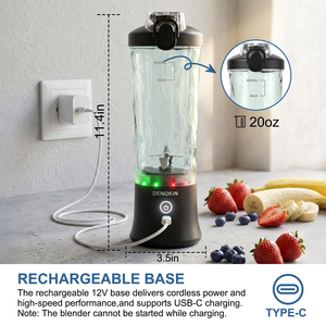 Licuadora Personal de 20oz Libre de BPA, Tapa Antiderrames, Recargable por USB, Mini Exprimidor de Frutas Portátil, 10 Cuchillas de Acero Inoxidable, para el Hogar - Product Image 5